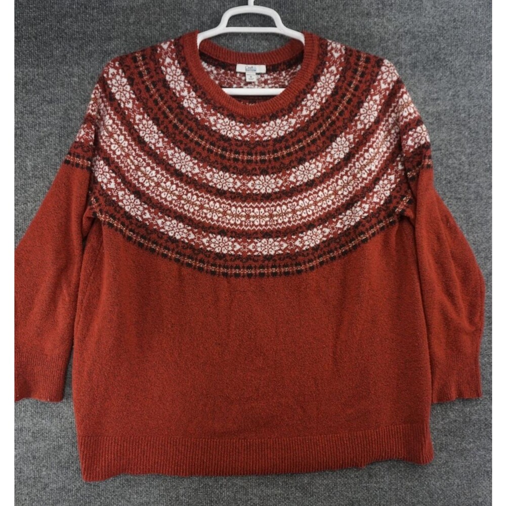 Croft & Barrow Sweater 1X Red Fair Isle Knit Crewneck Cozy Holiday